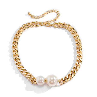 Cuban Link Chain Pearl Ends Necklace