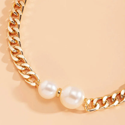 Cuban Link Chain Pearl Ends Necklace