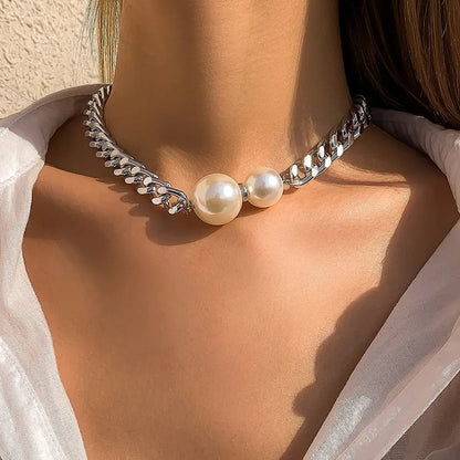 Cuban Link Chain Pearl Ends Necklace