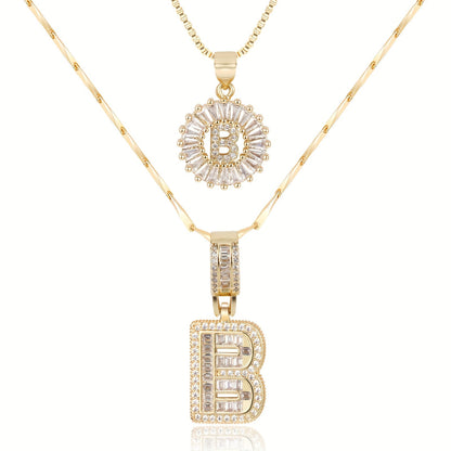 2pc 14k Diamond Letter Initial Necklaces