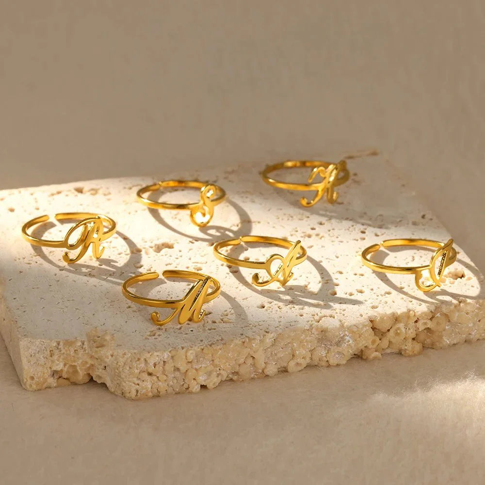 Dainty Adjustable Classy Letter Initial Rings