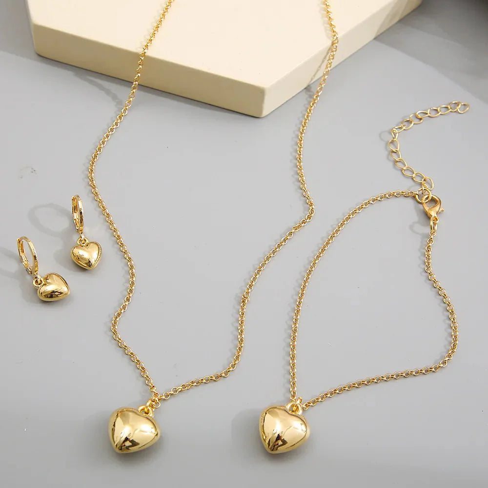 Dainty Balloon Heart Necklace, Bracelet, and Earring Set