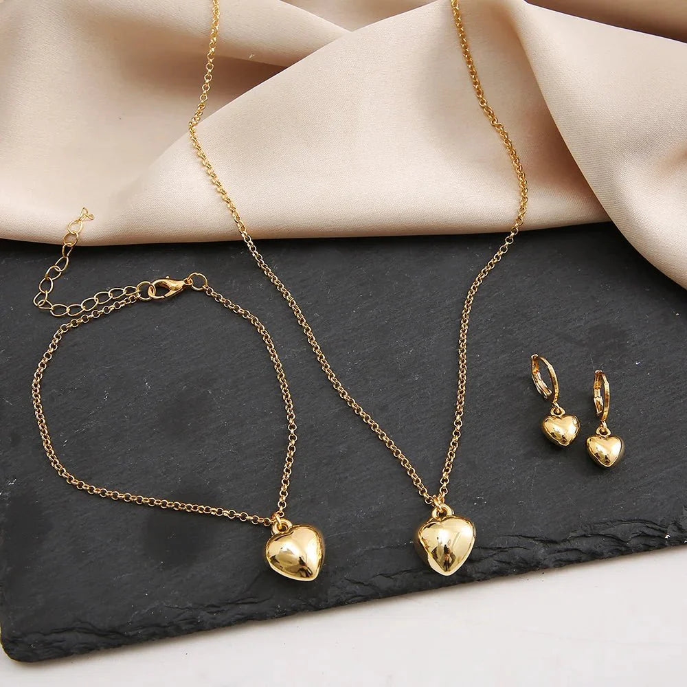 Dainty Balloon Heart Necklace, Bracelet, and Earring Set
