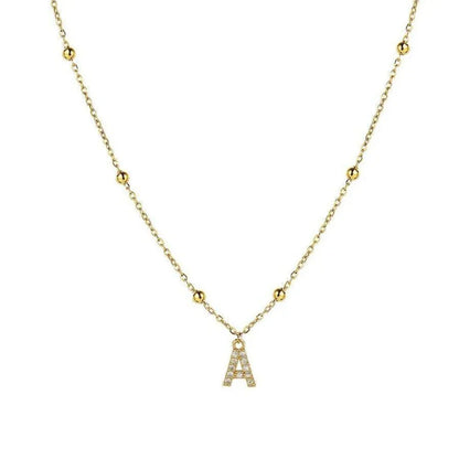 Dainty Beaded Chain Initial Necklace