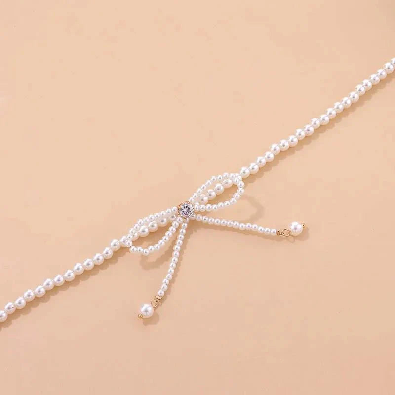 Dainty Beaded Pearl Bow Choker Necklace