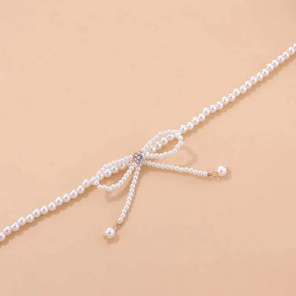 Dainty Beaded Pearl Bow Choker Necklace