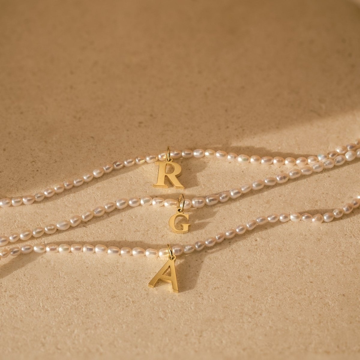 Dainty Beaded Pearl Initial Necklace