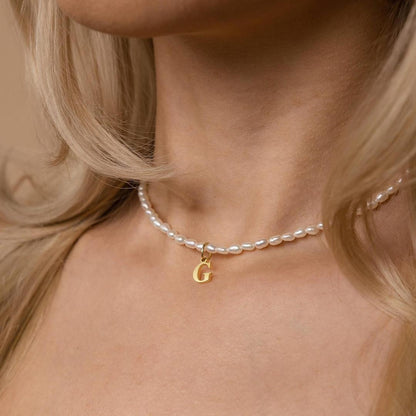Dainty Beaded Pearl Initial Necklace