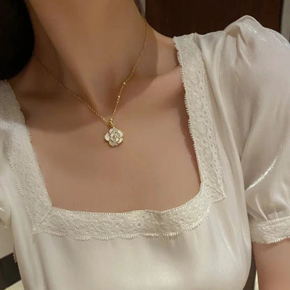 Dainty Blanc Camellia Floral Necklace, Earrings, Ring Jewelry