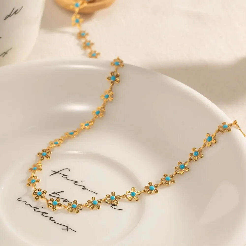 Dainty Blue Floral Necklace
