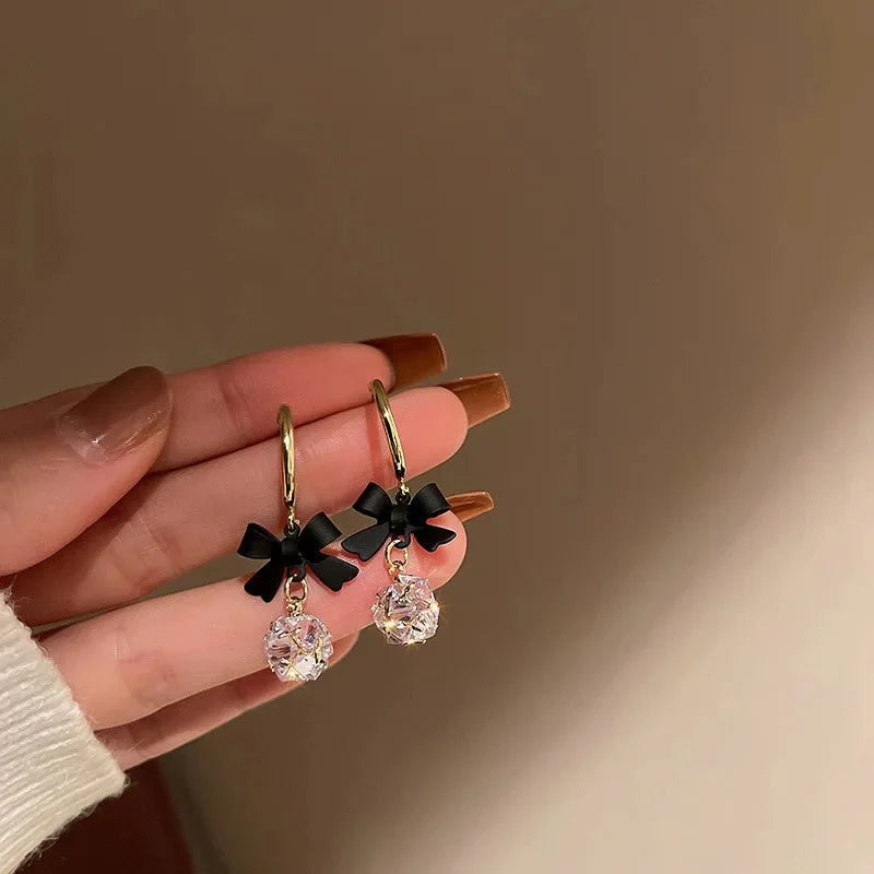 Dainty Bow Diamond Dangle Earrings
