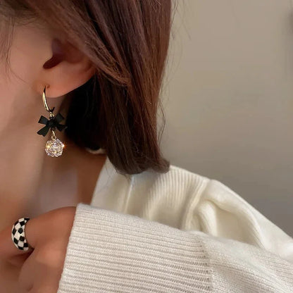 Dainty Bow Diamond Dangle Earrings