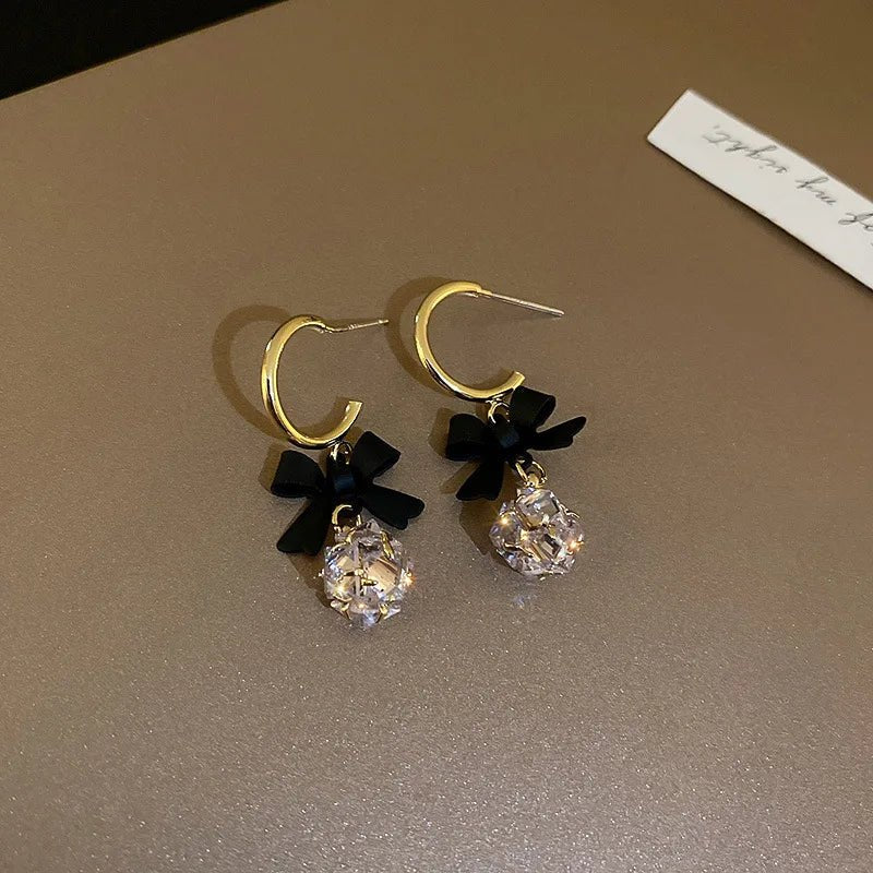 Dainty Bow Diamond Dangle Earrings