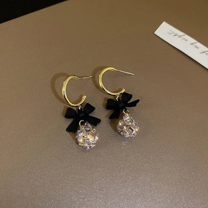 Dainty Bow Diamond Dangle Earrings