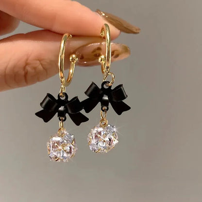 Dainty Bow Diamond Dangle Earrings