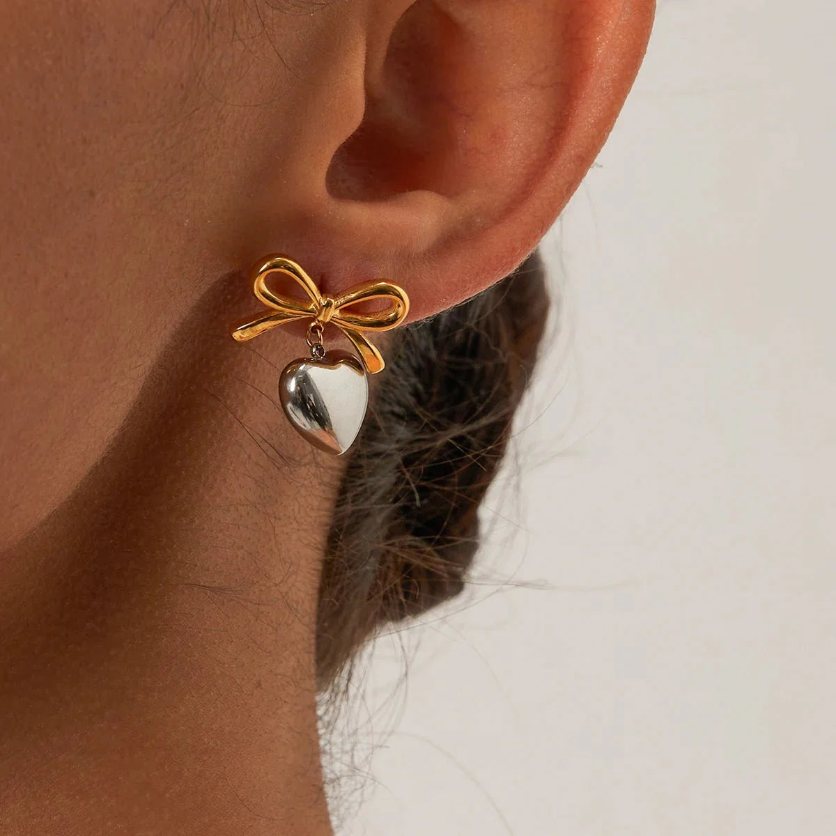 Dainty Bow Heart Earrings