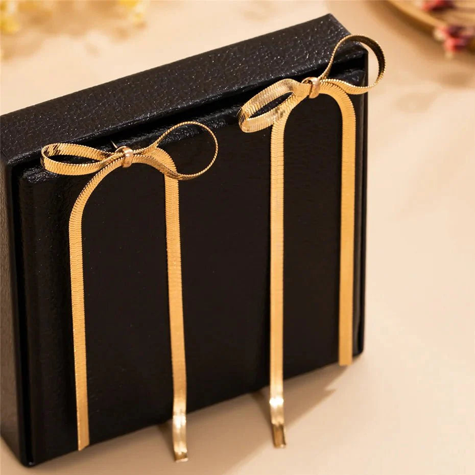 Dainty Bow Tassel Earrings