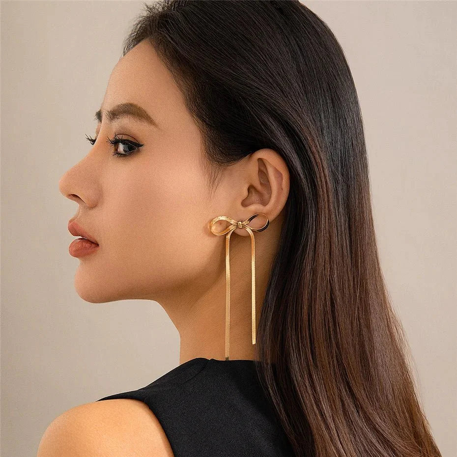 Dainty Bow Tassel Earrings