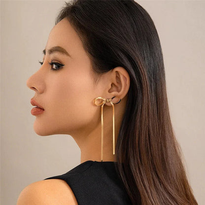 Dainty Bow Tassel Earrings