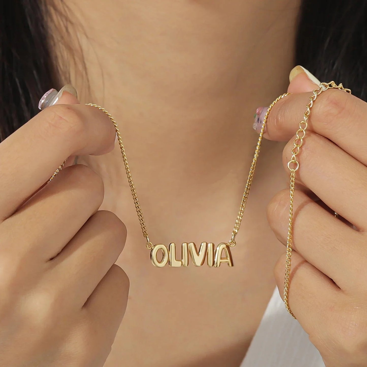 Dainty Bubble Letter Name Necklace