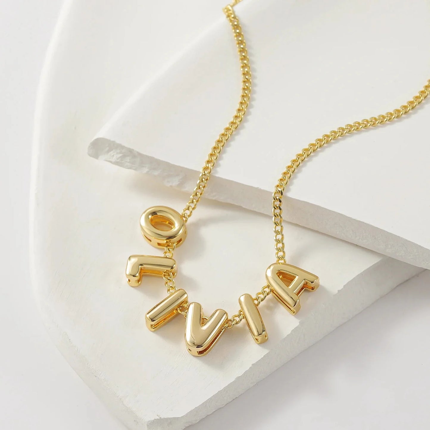 Dainty Bubble Letter Name Necklace