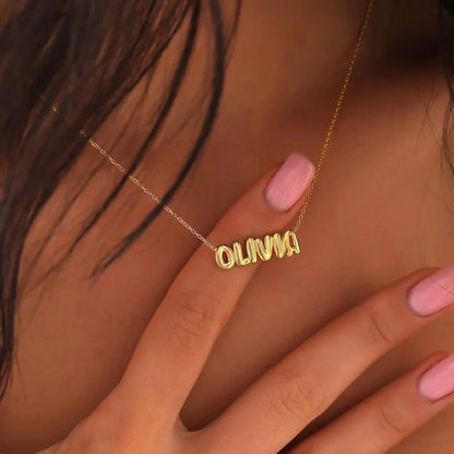 Dainty Bubble Letter Name Necklace