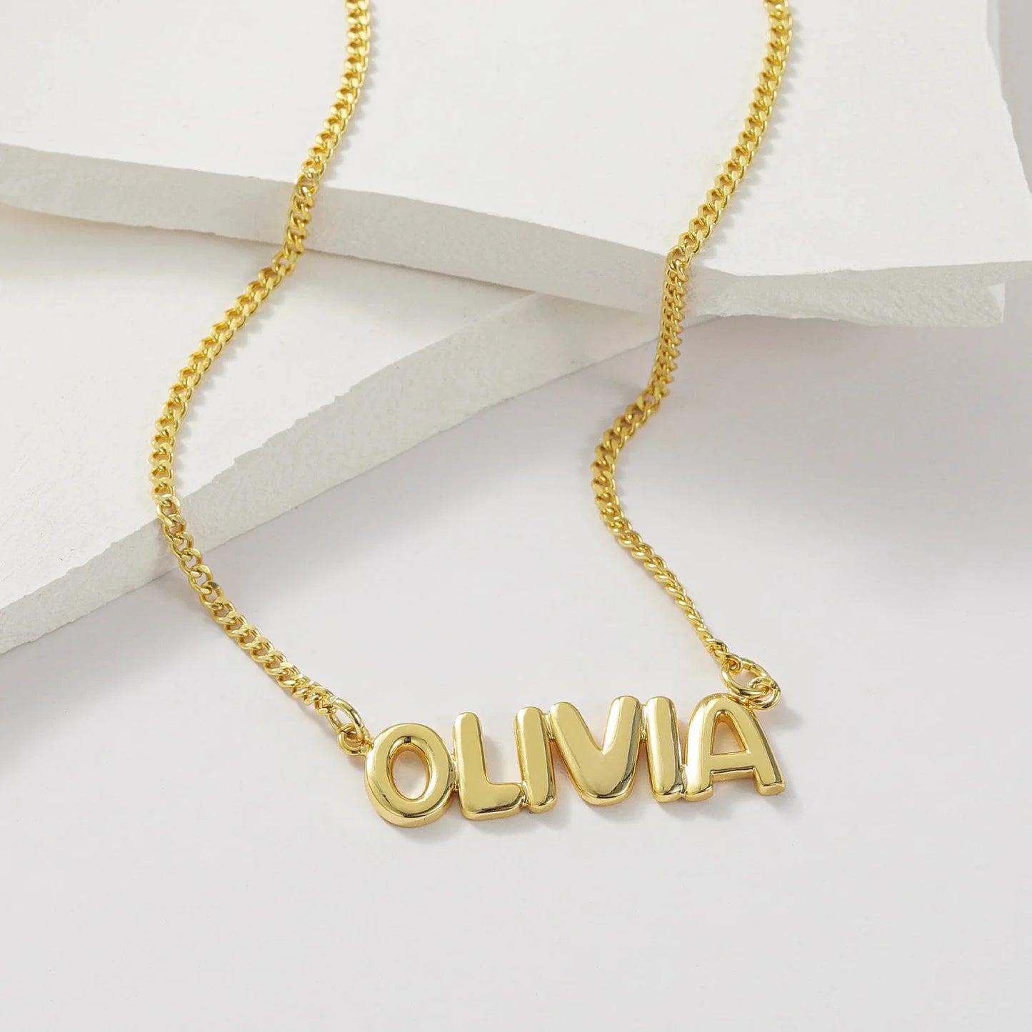 Dainty Bubble Letter Name Necklace