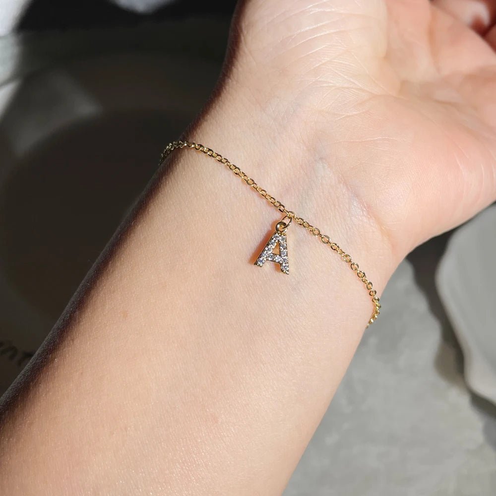 Dainty Chain Diamond Initial Bracelet