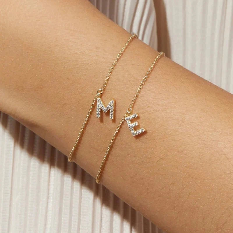 Dainty Chain Diamond Initial Bracelet