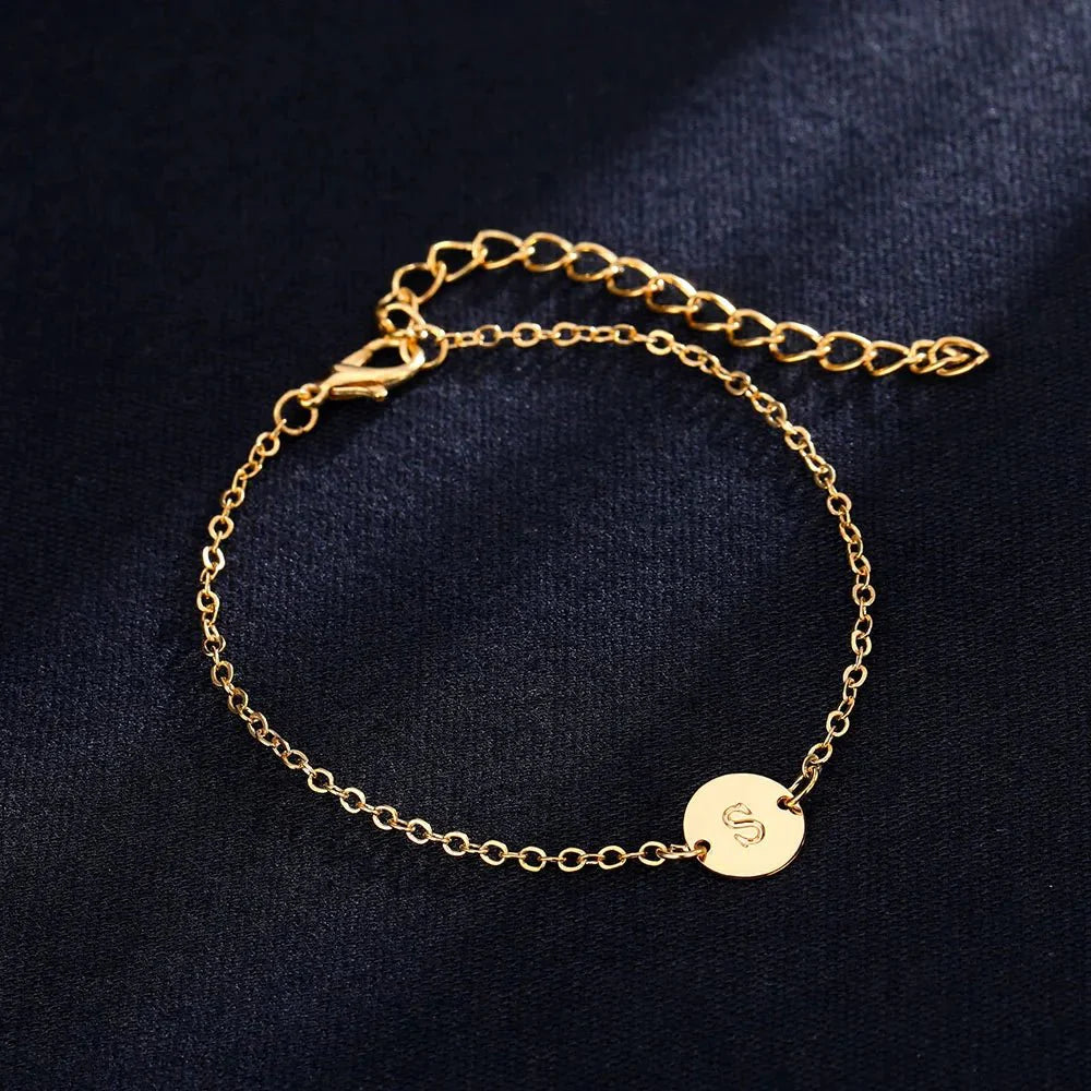 Dainty Chain Letter Initial Charm Bracelet