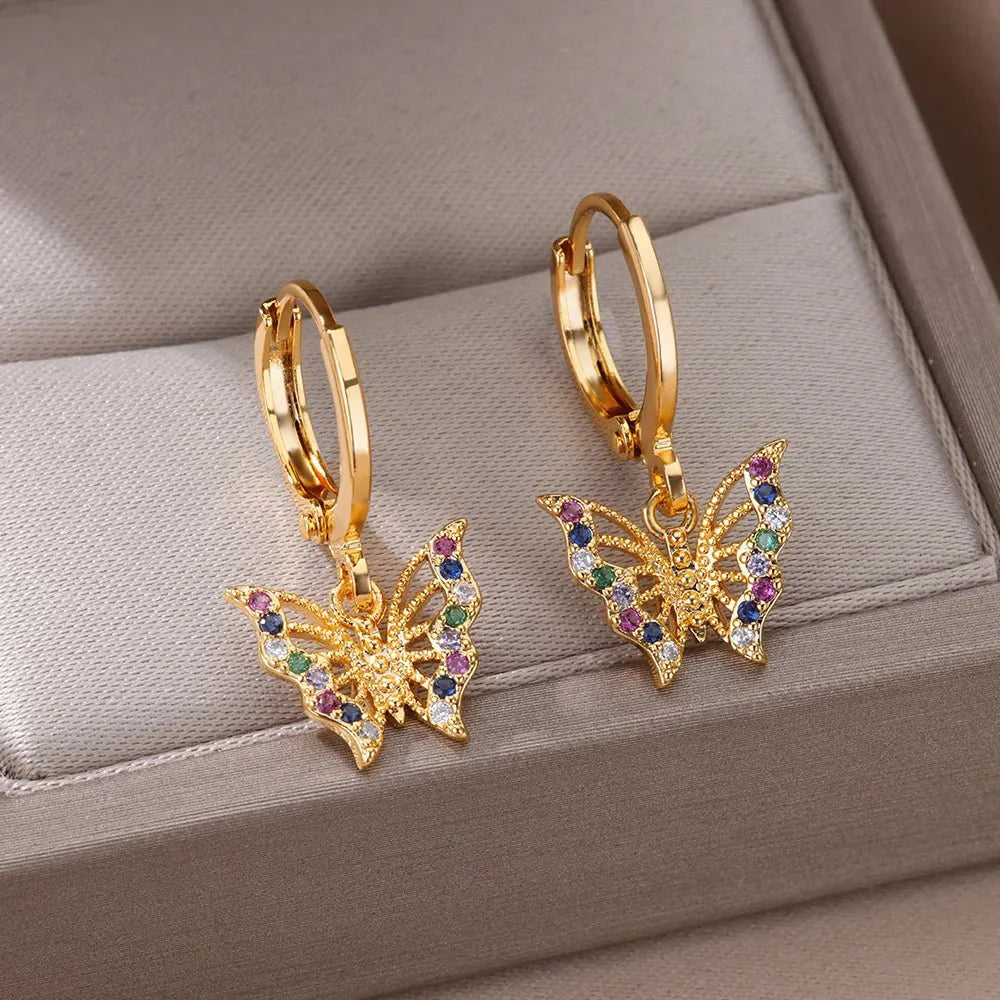 Dainty Colorful Diamonds Butterfly Earrings