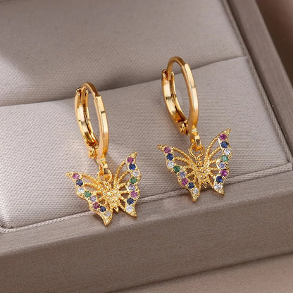 Dainty Colorful Diamonds Butterfly Earrings