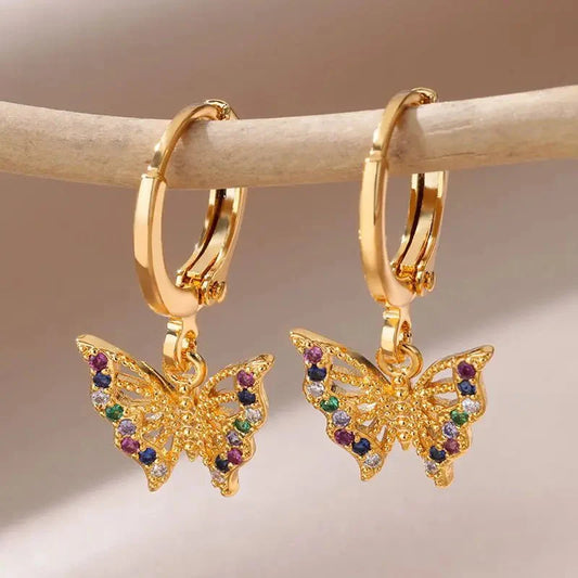 Dainty Colorful Diamonds Butterfly Earrings