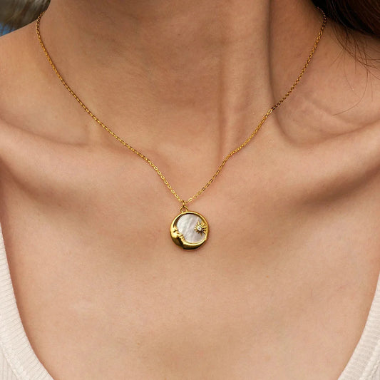Dainty Crescent Moon & Star Pendant Necklace