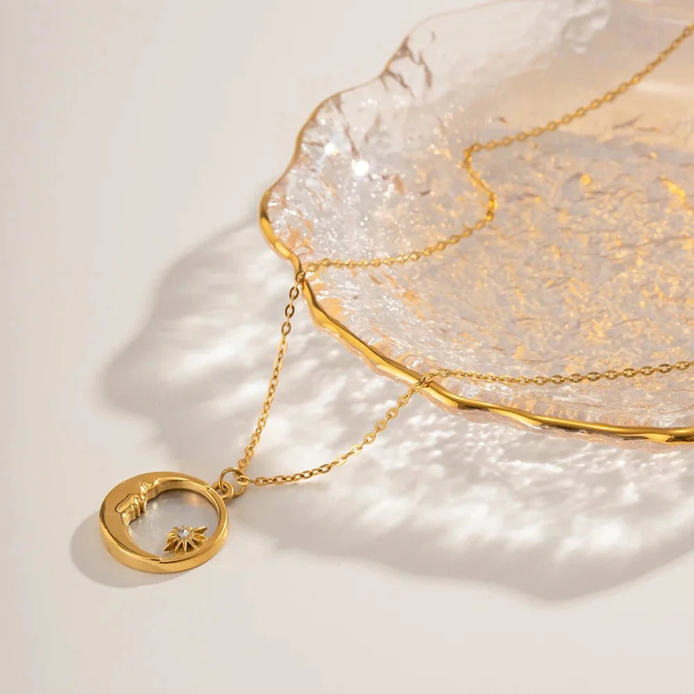 Dainty Crescent Moon & Star Pendant Necklace