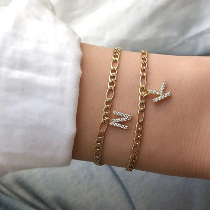 Dainty Cuban Figaro Chain Letter Initial Bracelet