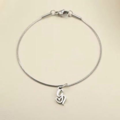 Dainty Cursive Heart Letter Initial Chain Bracelet