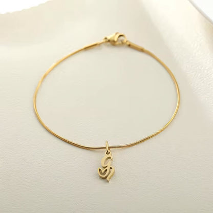 Dainty Cursive Heart Letter Initial Chain Bracelet