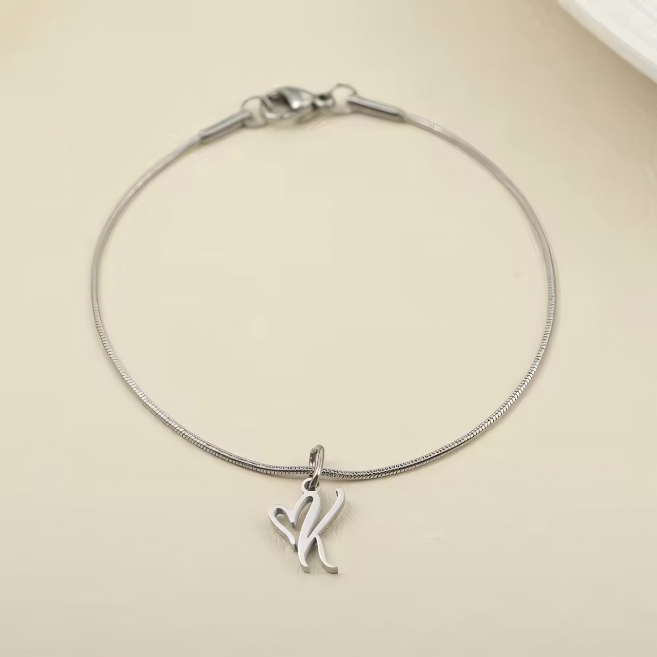 Dainty Cursive Heart Letter Initial Chain Bracelet