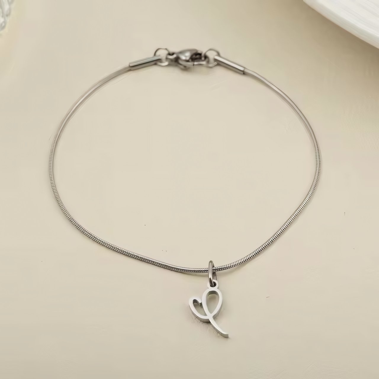 Dainty Cursive Heart Letter Initial Chain Bracelet