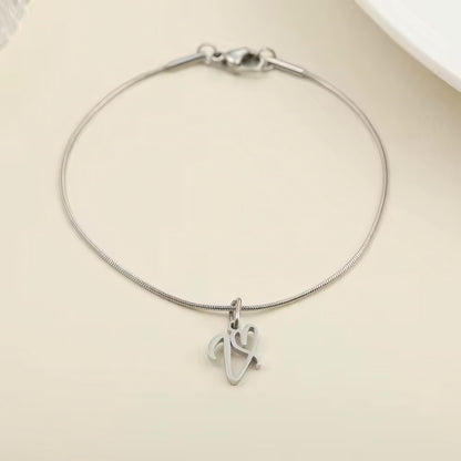 Dainty Cursive Heart Letter Initial Chain Bracelet