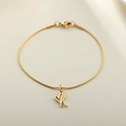 Dainty Cursive Heart Letter Initial Chain Bracelet