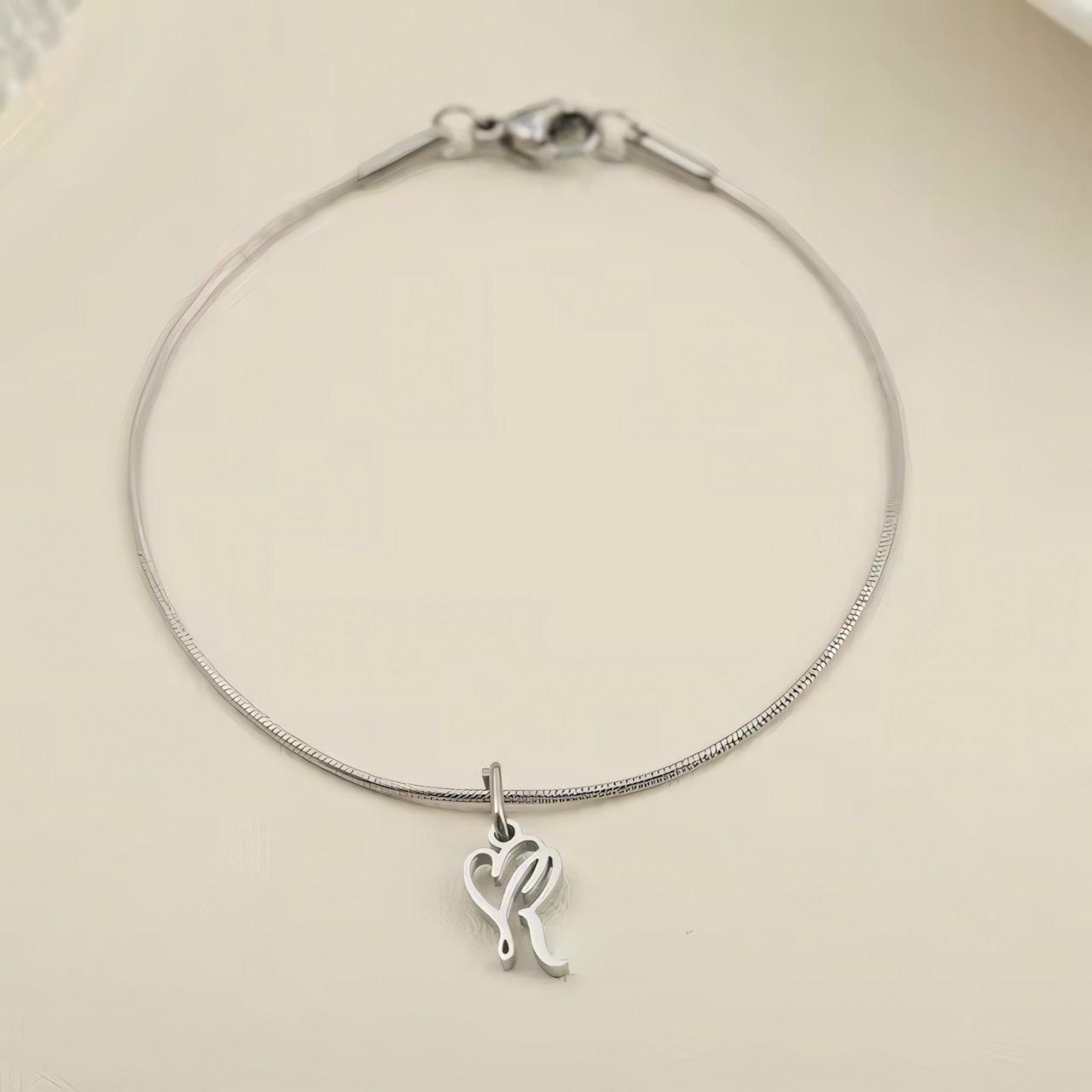 Dainty Cursive Heart Letter Initial Chain Bracelet