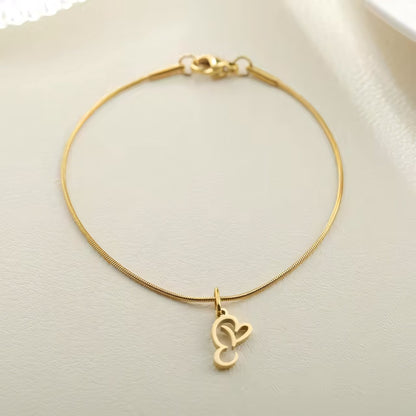 Dainty Cursive Heart Letter Initial Chain Bracelet
