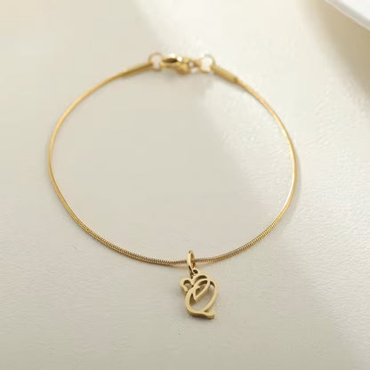 Dainty Cursive Heart Letter Initial Chain Bracelet