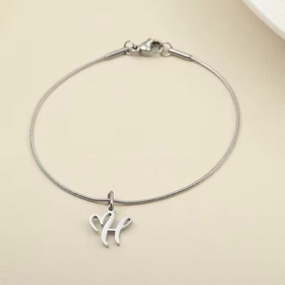 Dainty Cursive Heart Letter Initial Chain Bracelet