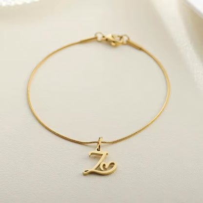 Dainty Cursive Heart Letter Initial Chain Bracelet
