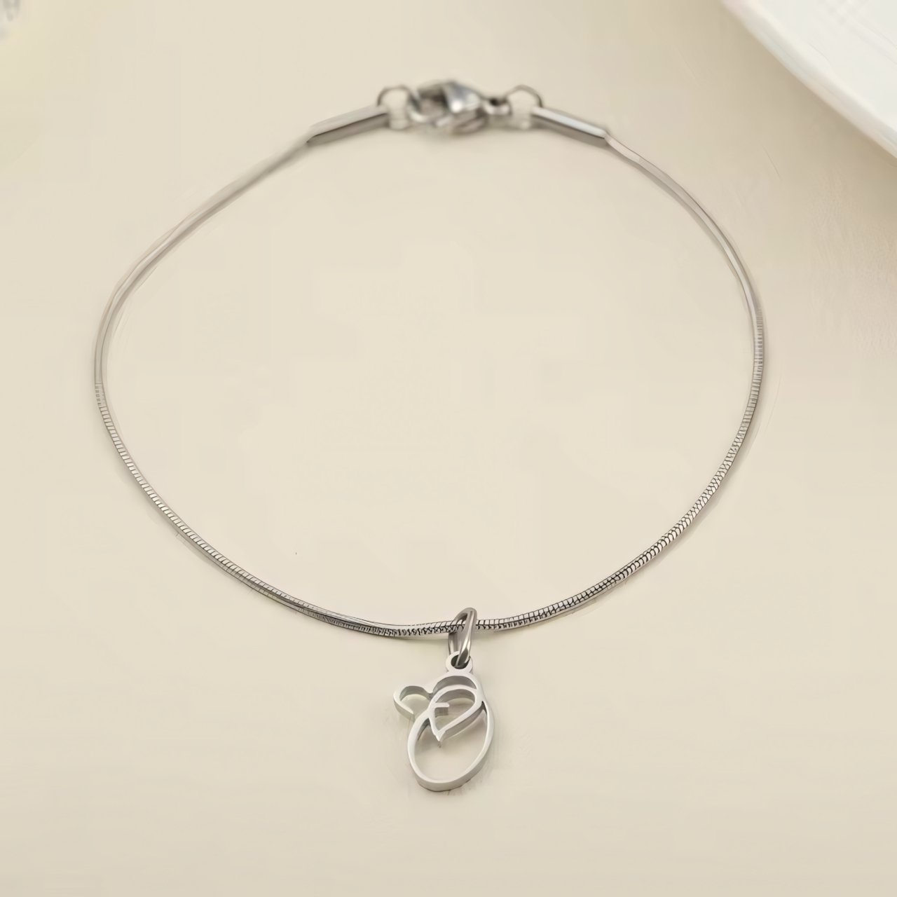 Dainty Cursive Heart Letter Initial Chain Bracelet