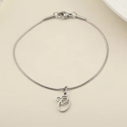 Dainty Cursive Heart Letter Initial Chain Bracelet