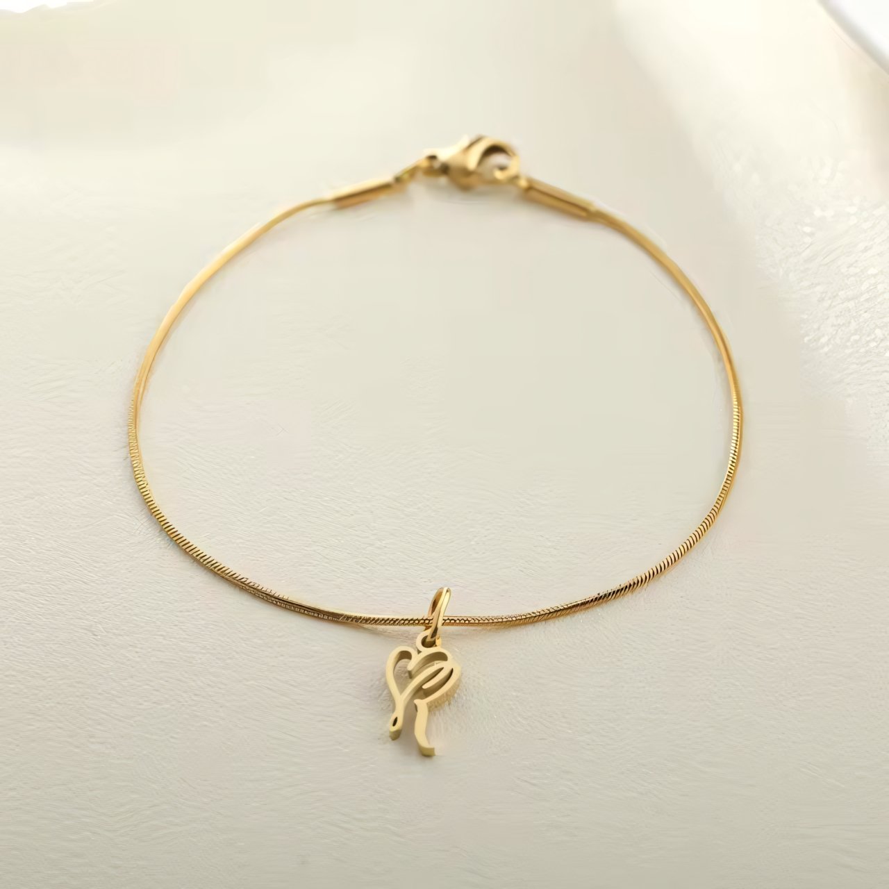 Dainty Cursive Heart Letter Initial Chain Bracelet